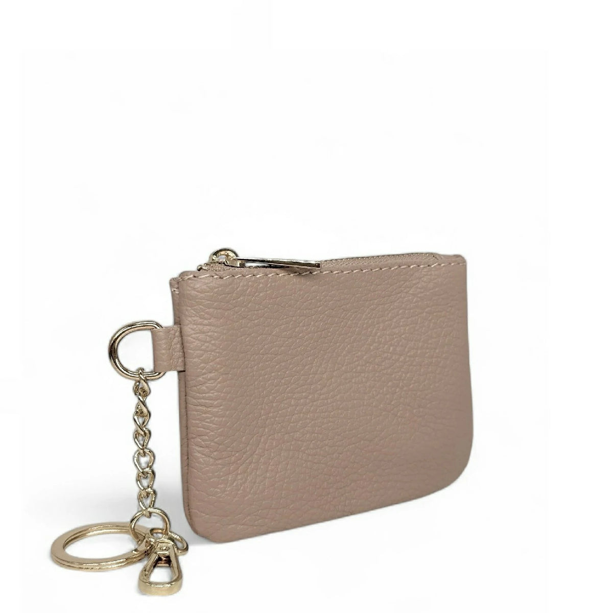 POCKET grained leather keychain coin purse Nude pink