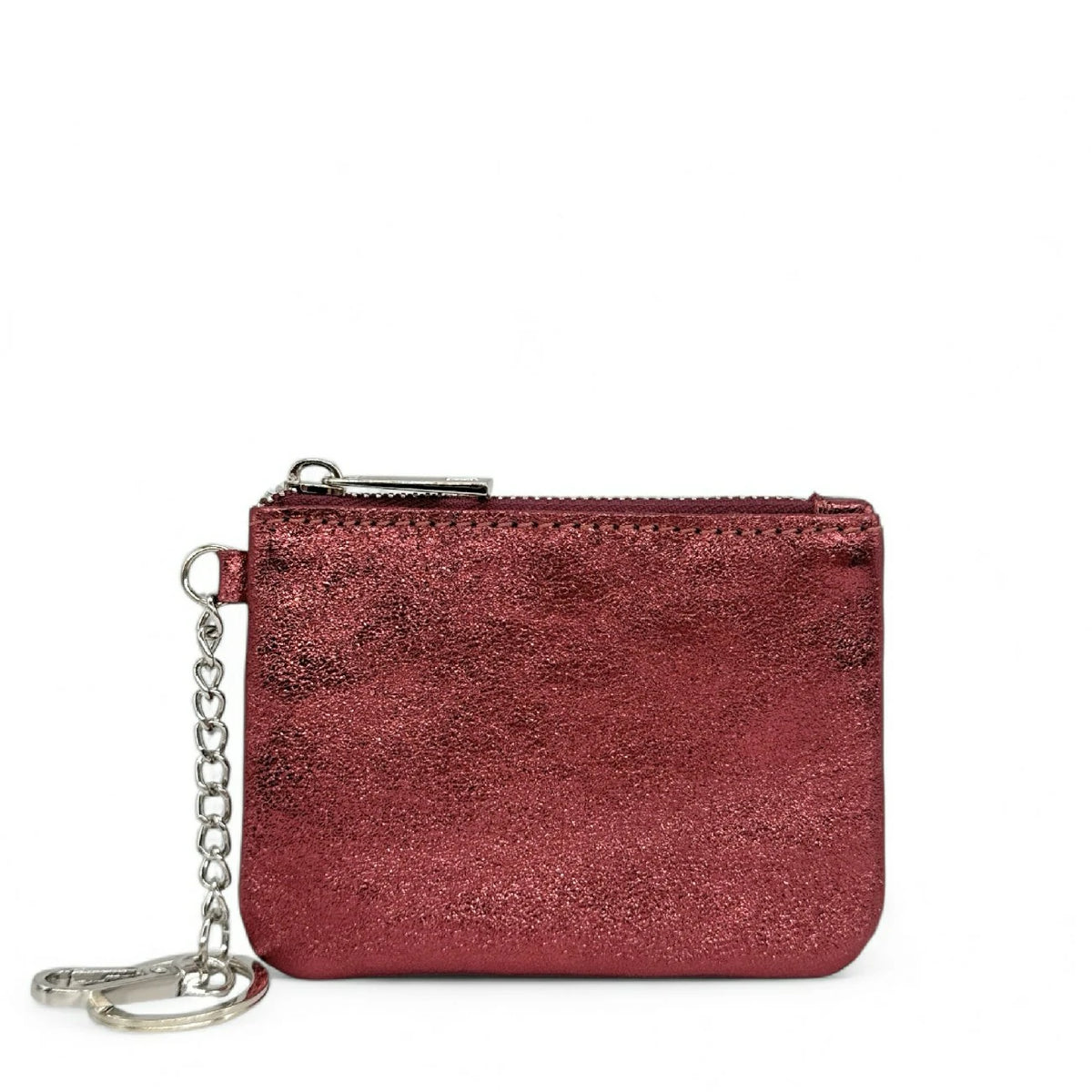 POCKET GLOW iridescent leather keyring coin purse, Burgundy