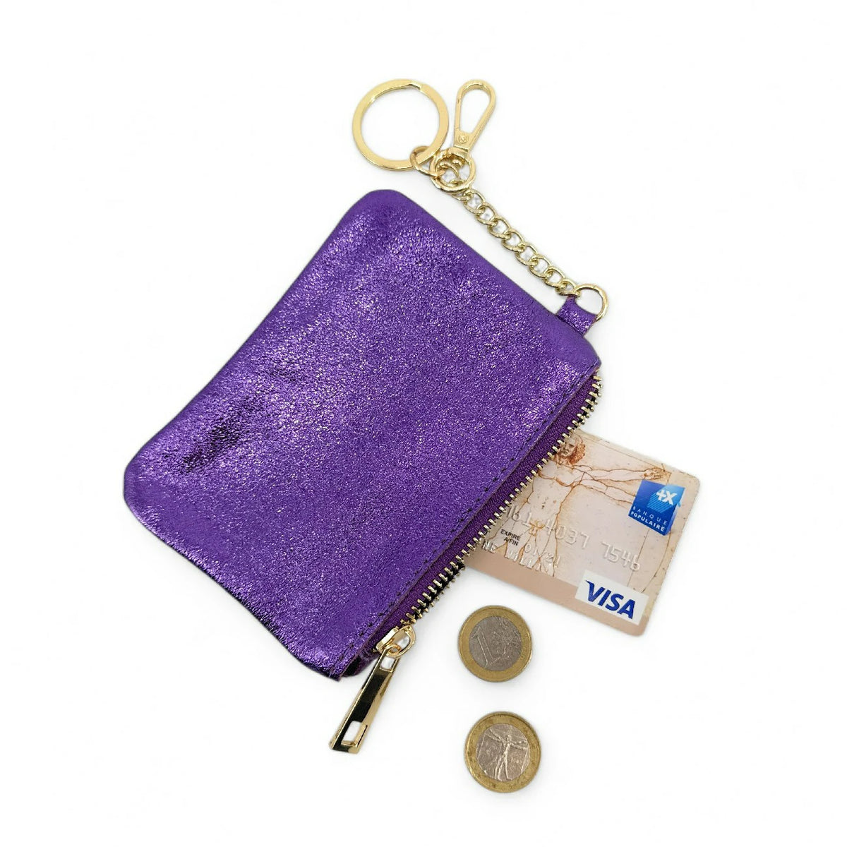 Monedero llavero en piel tornasolada POCKET GLOW Amatista