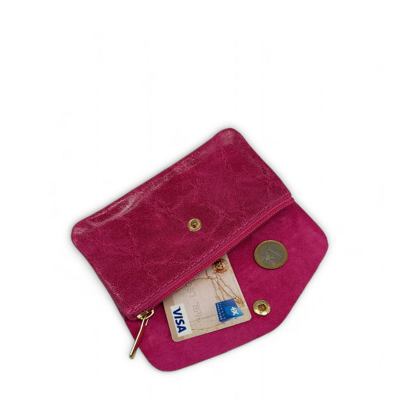 Pochette porte-monnaie en cuir brossé COMPO BROSSEE Rose fuchsia