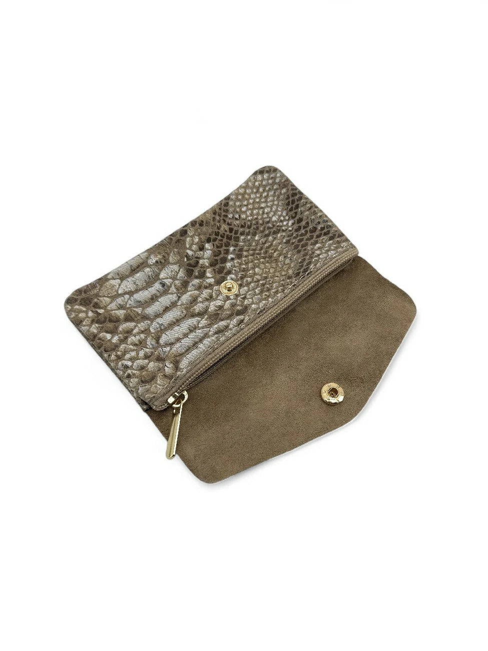 COMPO BROSSEE brushed leather coin purse clutch, Python