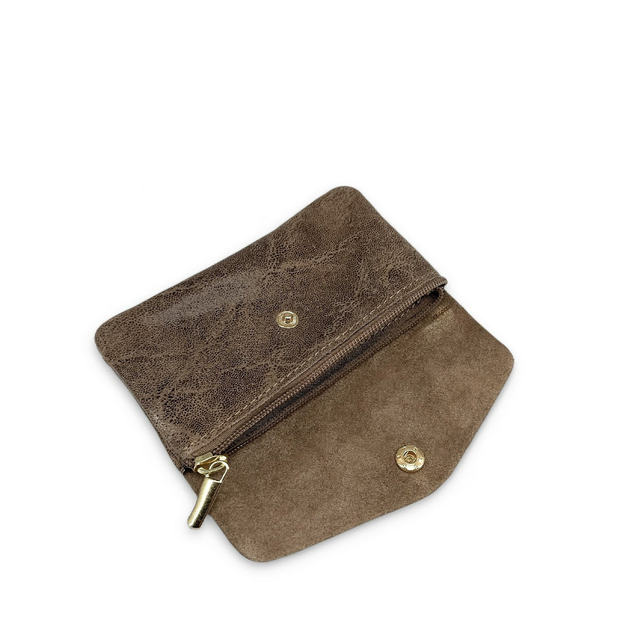 Geldbörsen-Clutch aus gebürstetem Leder COMPO BROSSEE Mokka