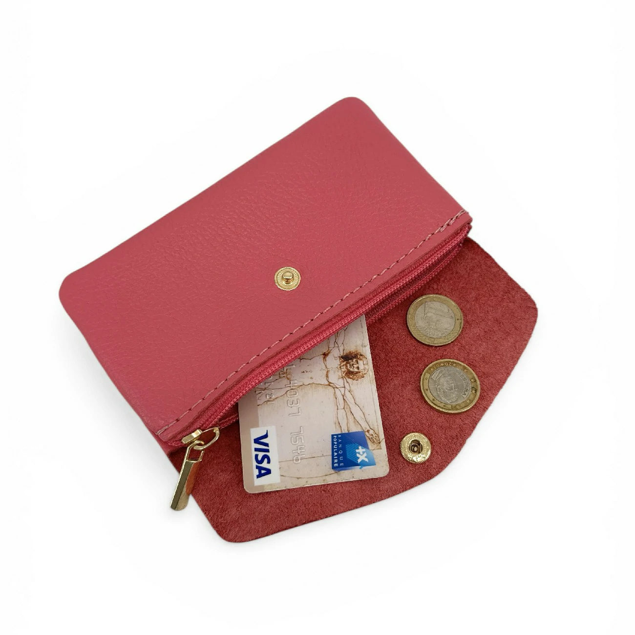 Pochette porte-monnaie en cuir grainé COMPO Rouge pastèque
