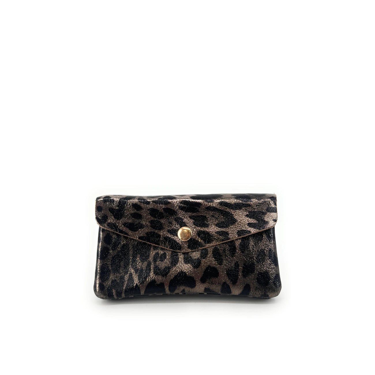 Pochette porte-monnaie en cuir irisé COMPO JUNGLE Léopard champagne