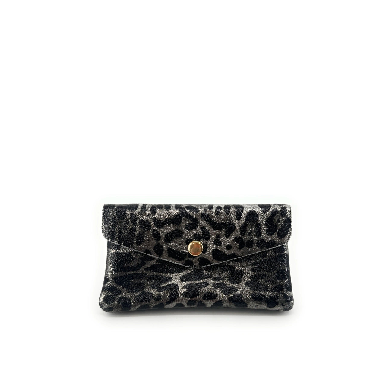 Pochette porte-monnaie en cuir irisé COMPO JUNGLE Léopard argent