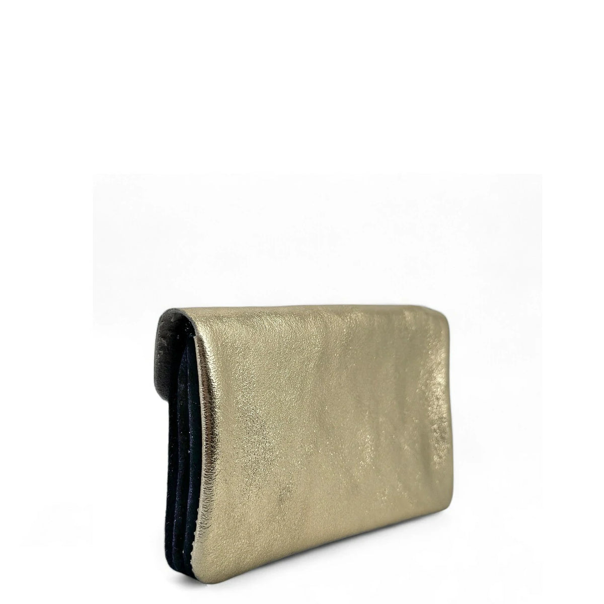 Clutch monedero en ante y piel tornasolada COMBI Azul marino