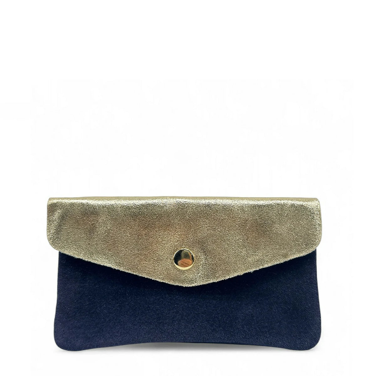 Clutch monedero en ante y piel tornasolada COMBI Azul marino