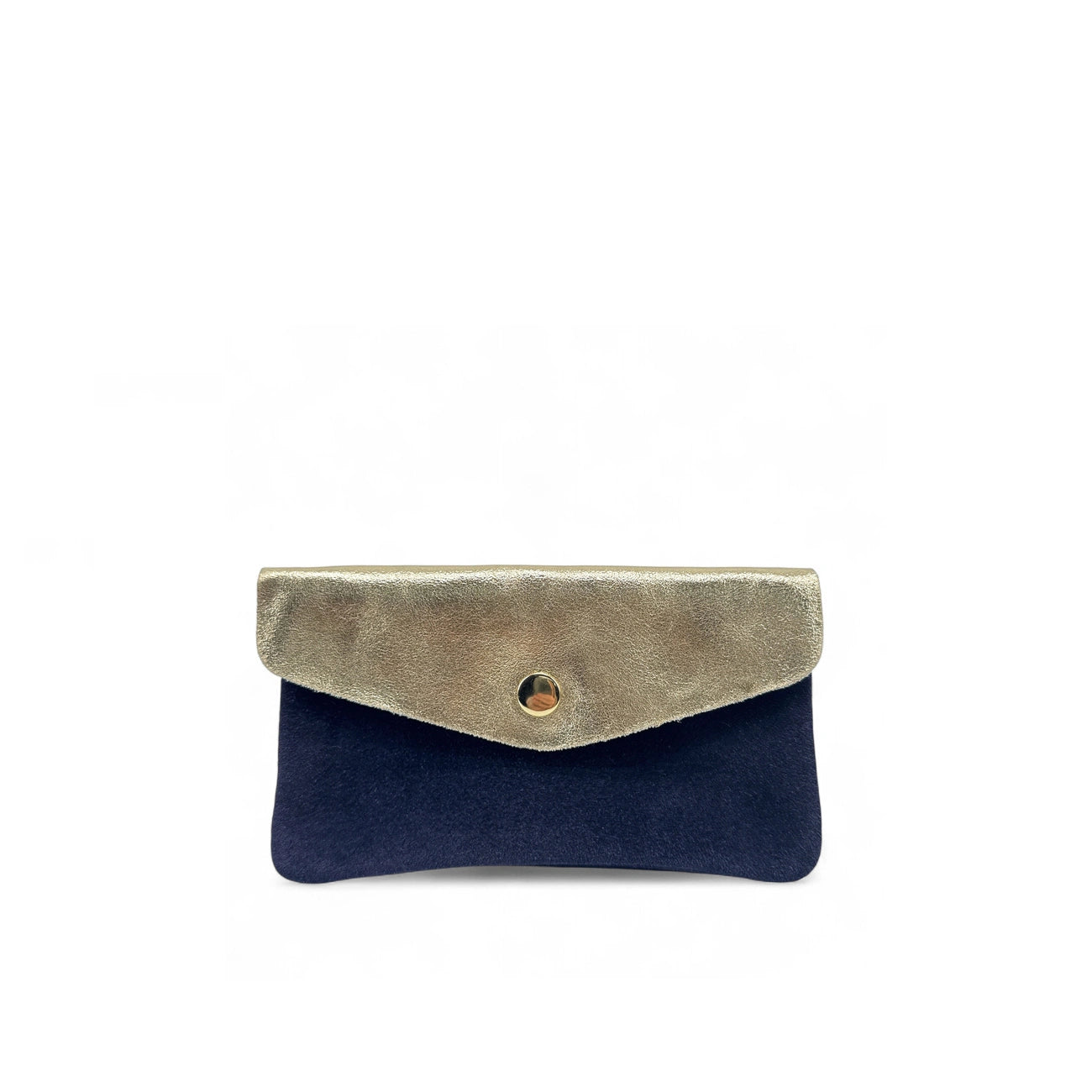 Clutch monedero en ante y piel tornasolada COMBI Azul marino