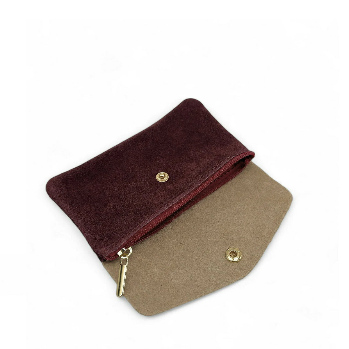 Geldbörsen-Clutch aus Wildleder und schillerndem Leder COMBI Bordeaux