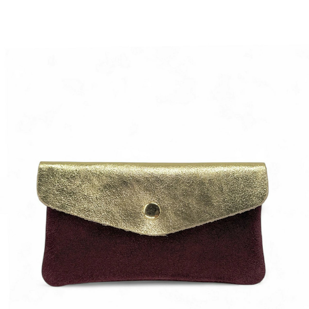 Geldbörsen-Clutch aus Wildleder und schillerndem Leder COMBI Bordeaux