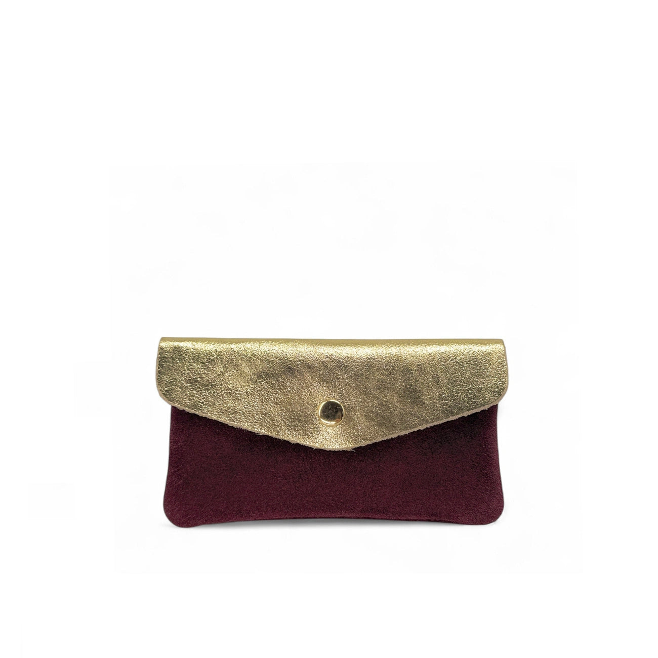 COMBI Suede and Iridescent Leather Coin Purse Pouch Burgundy