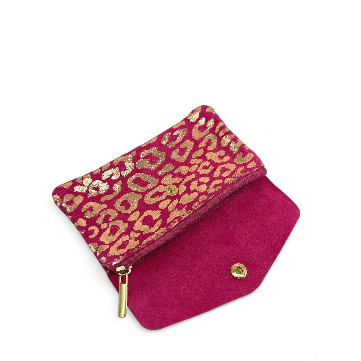 Geldbörsen-Clutch aus Wildleder COMBI LEO Fuchsia-Rosa
