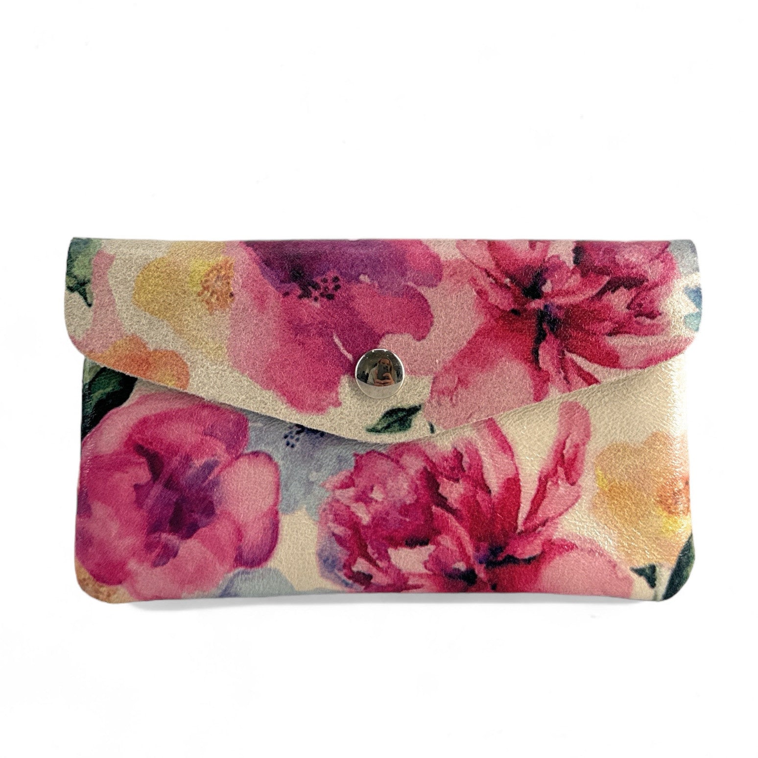 Pochette porte-monnaie en cuir à motif COMPO FLOWER Floral rose