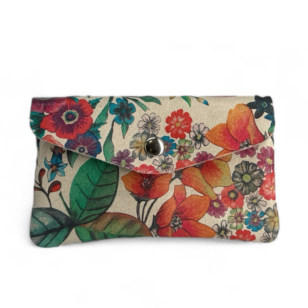 Pochette porte-monnaie en cuir à motif COMPO FLOWER Floral orange