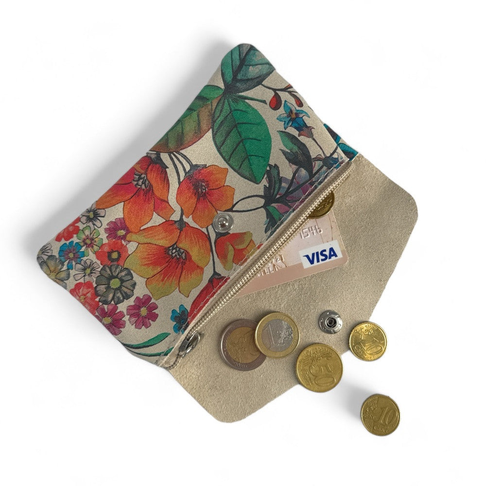 Pochette porte-monnaie en cuir à motif COMPO FLOWER Floral orange