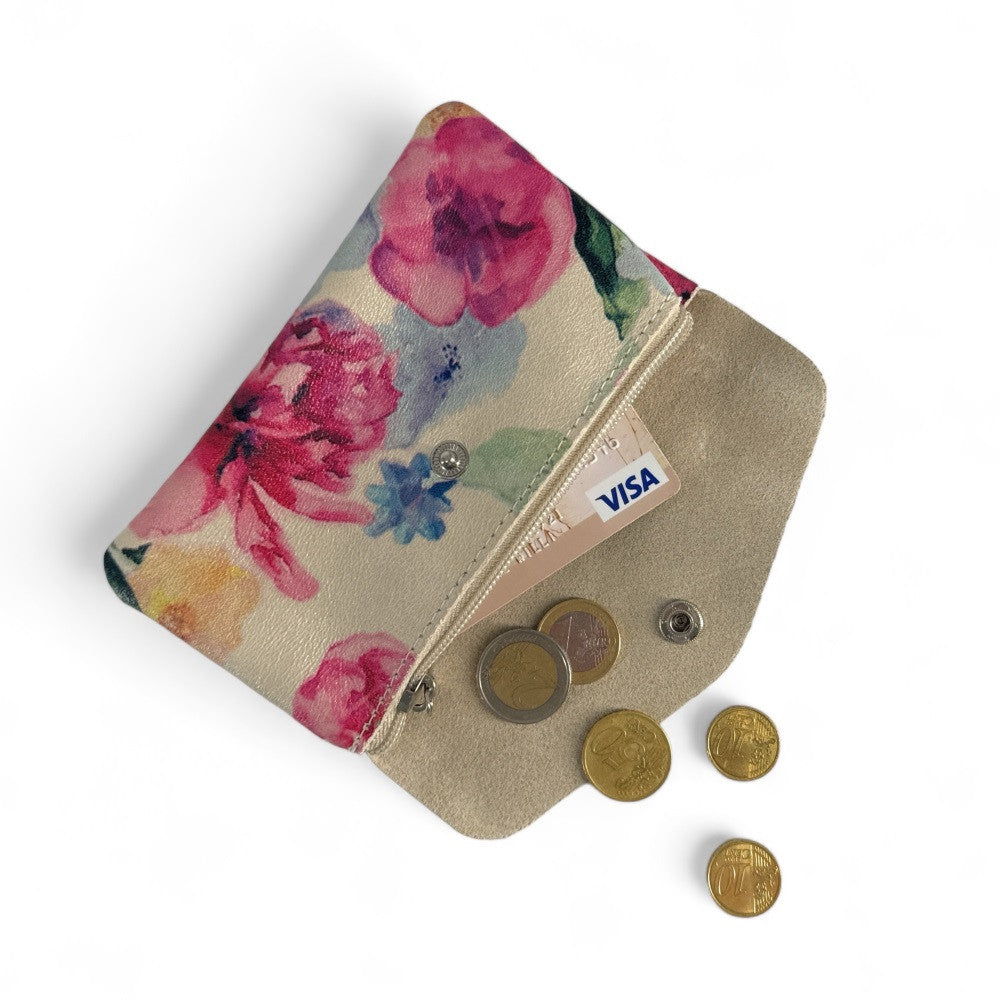 Pochette porte-monnaie en cuir à motif COMPO FLOWER Floral rose