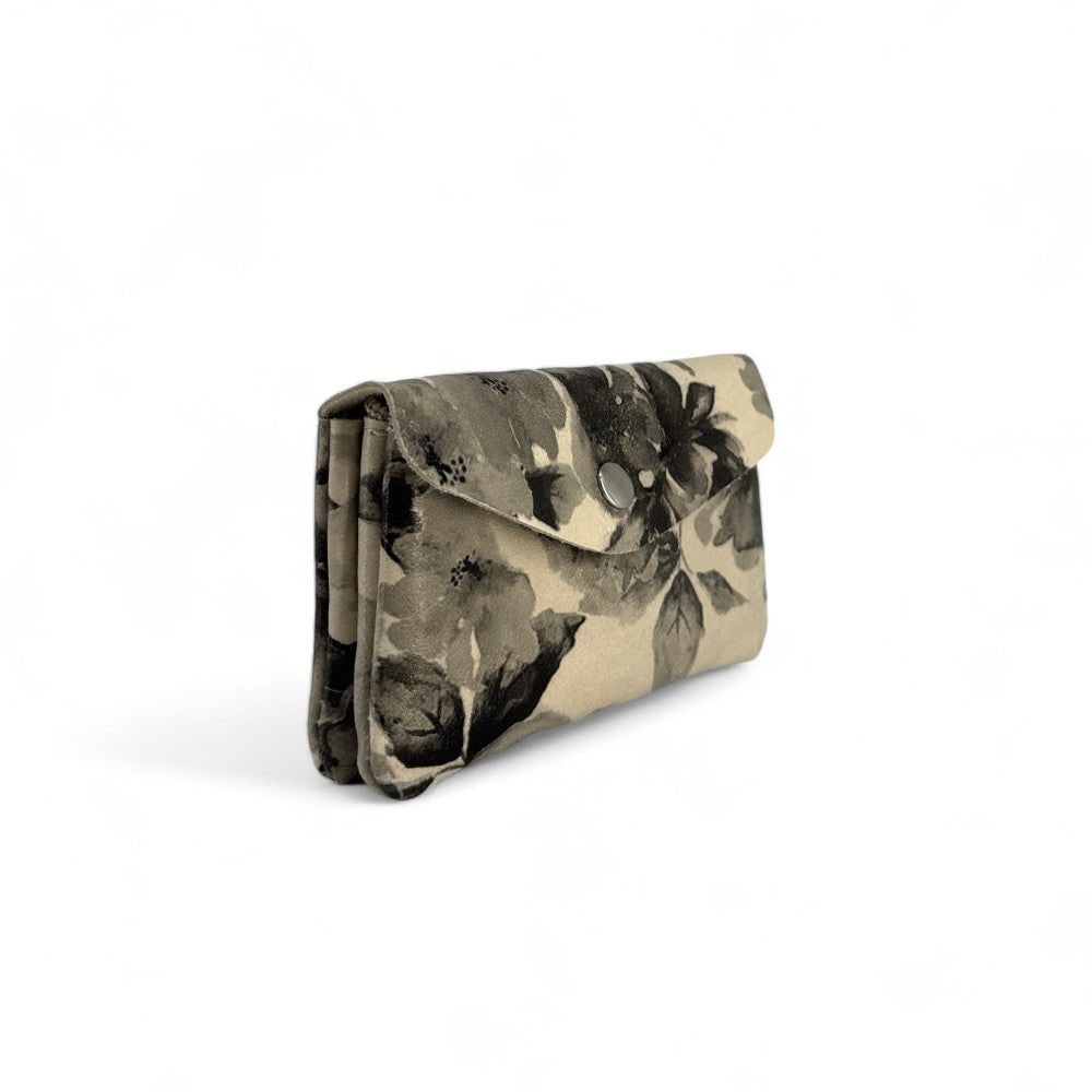 Pochette porte-monnaie en cuir à motif COMPO FLOWER Floral noir