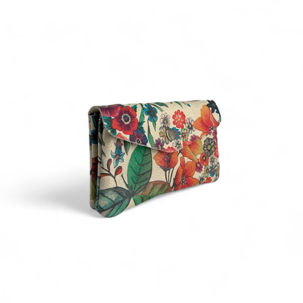 Pochette porte-monnaie en cuir à motif COMPO FLOWER Floral orange