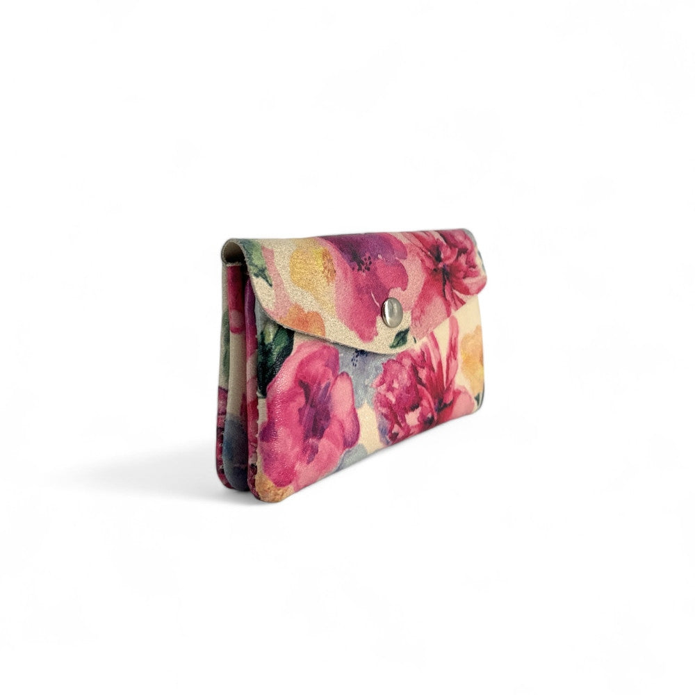Pochette porte-monnaie en cuir à motif COMPO FLOWER Floral rose