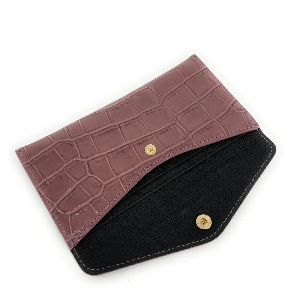 Porte-cartes portefeuille en cuir façon crocodile CLOE CROCO Rose blush