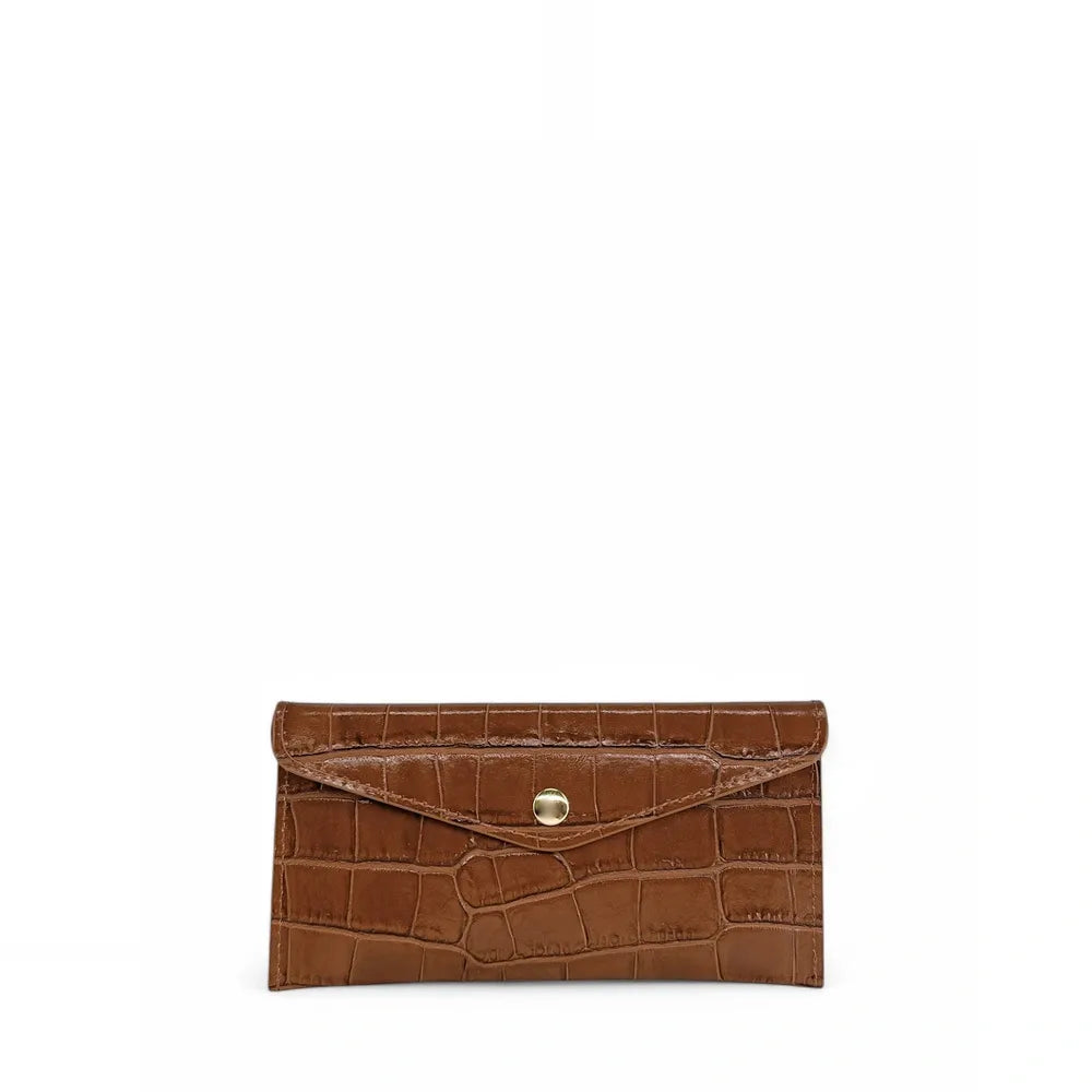 Porte-cartes portefeuille en cuir façon crocodile CLOE CROCO Cannelle
