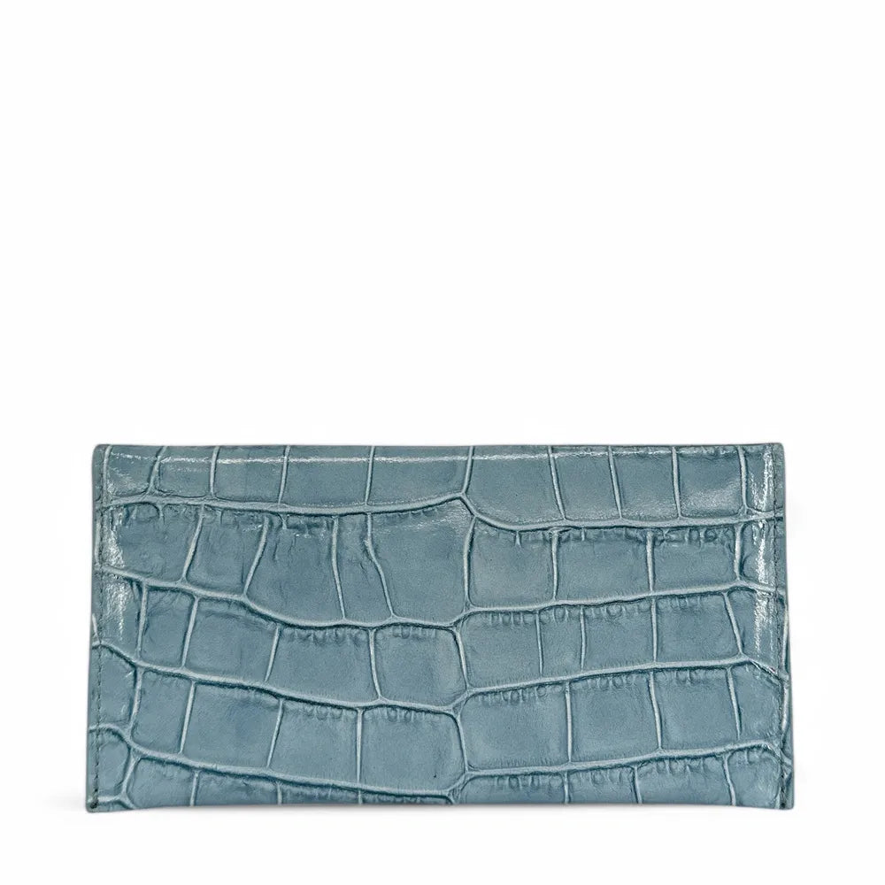 Porte-cartes portefeuille en cuir façon crocodile CLOE CROCO Bleu glacier