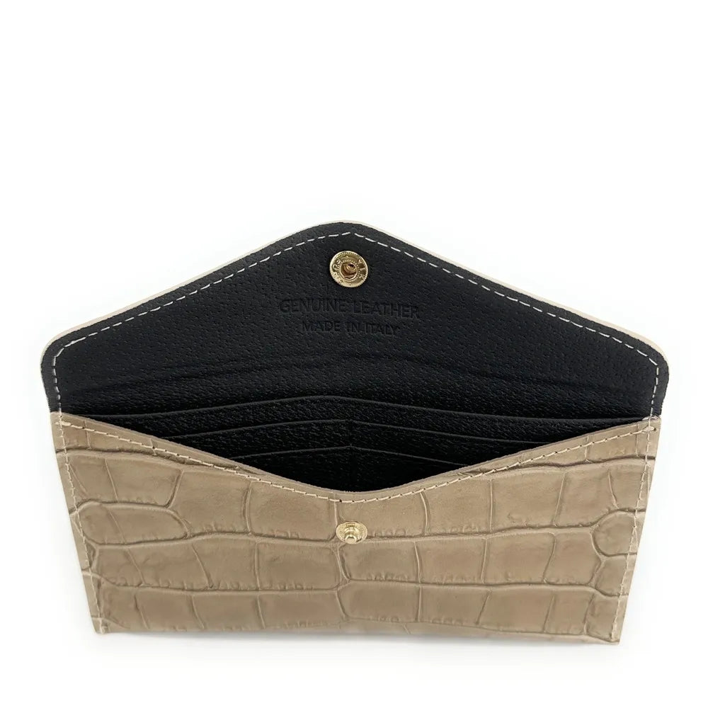 Porte-cartes portefeuille en cuir façon crocodile CLOE CROCO Taupe