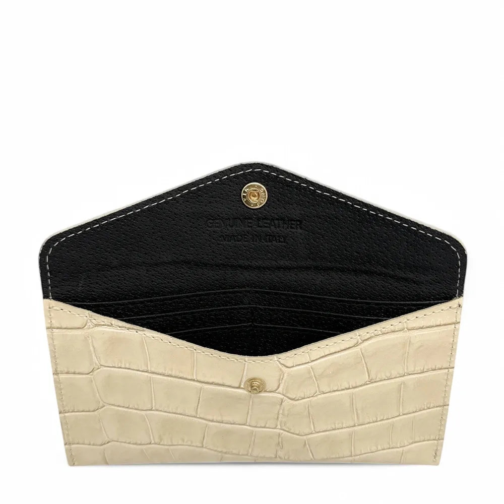 Porte-cartes portefeuille en cuir façon crocodile CLOE CROCO Beige crème