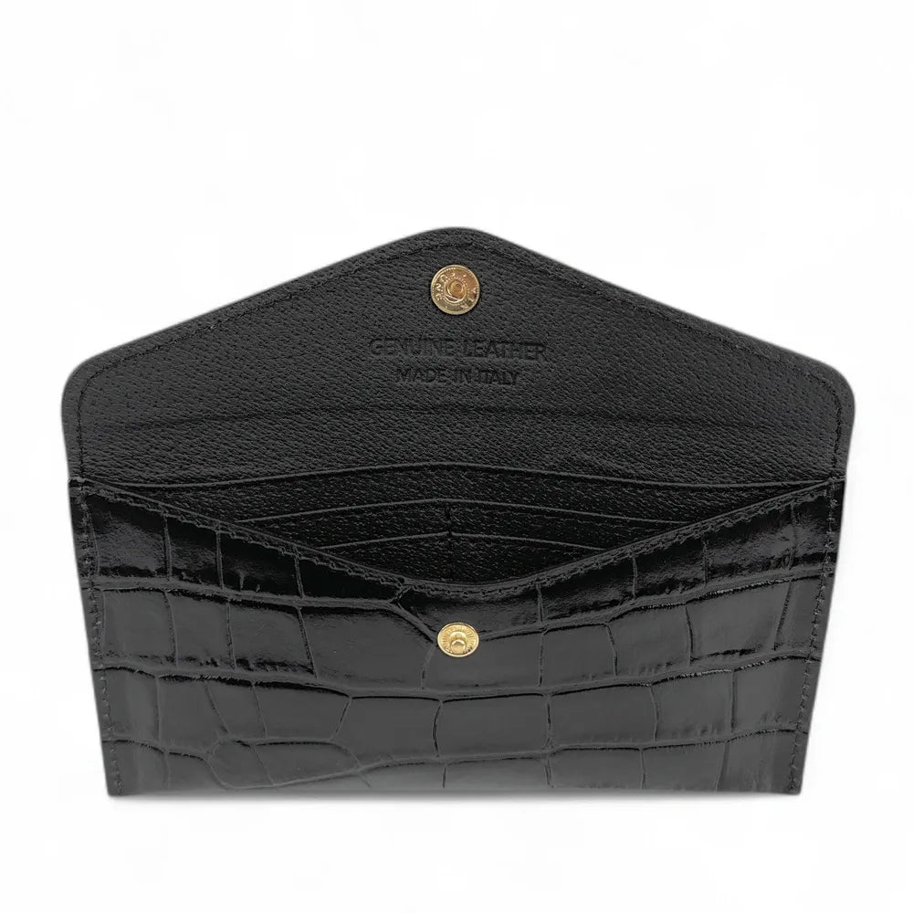 Porte-cartes portefeuille en cuir façon crocodile CLOE CROCO Noir