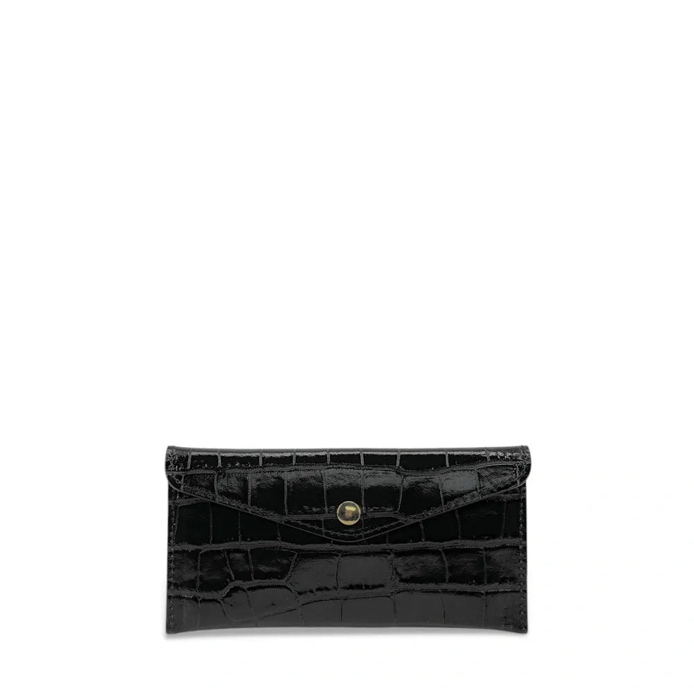 Porte-cartes portefeuille en cuir façon crocodile CLOE CROCO Noir