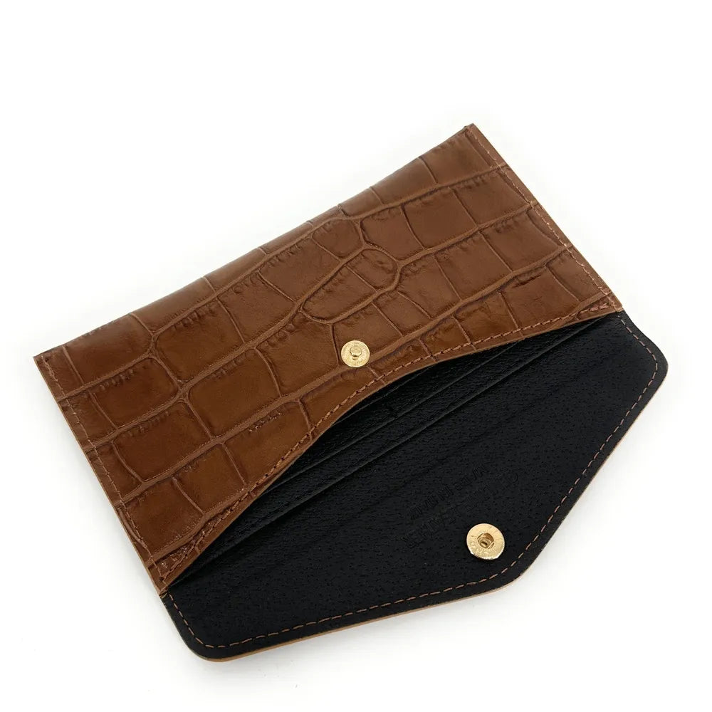Porte-cartes portefeuille en cuir façon crocodile CLOE CROCO Cannelle