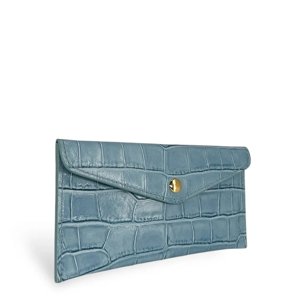 Porte-cartes portefeuille en cuir façon crocodile CLOE CROCO Bleu glacier