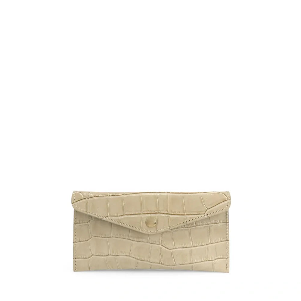 Porte-cartes portefeuille en cuir façon crocodile CLOE CROCO Beige crème