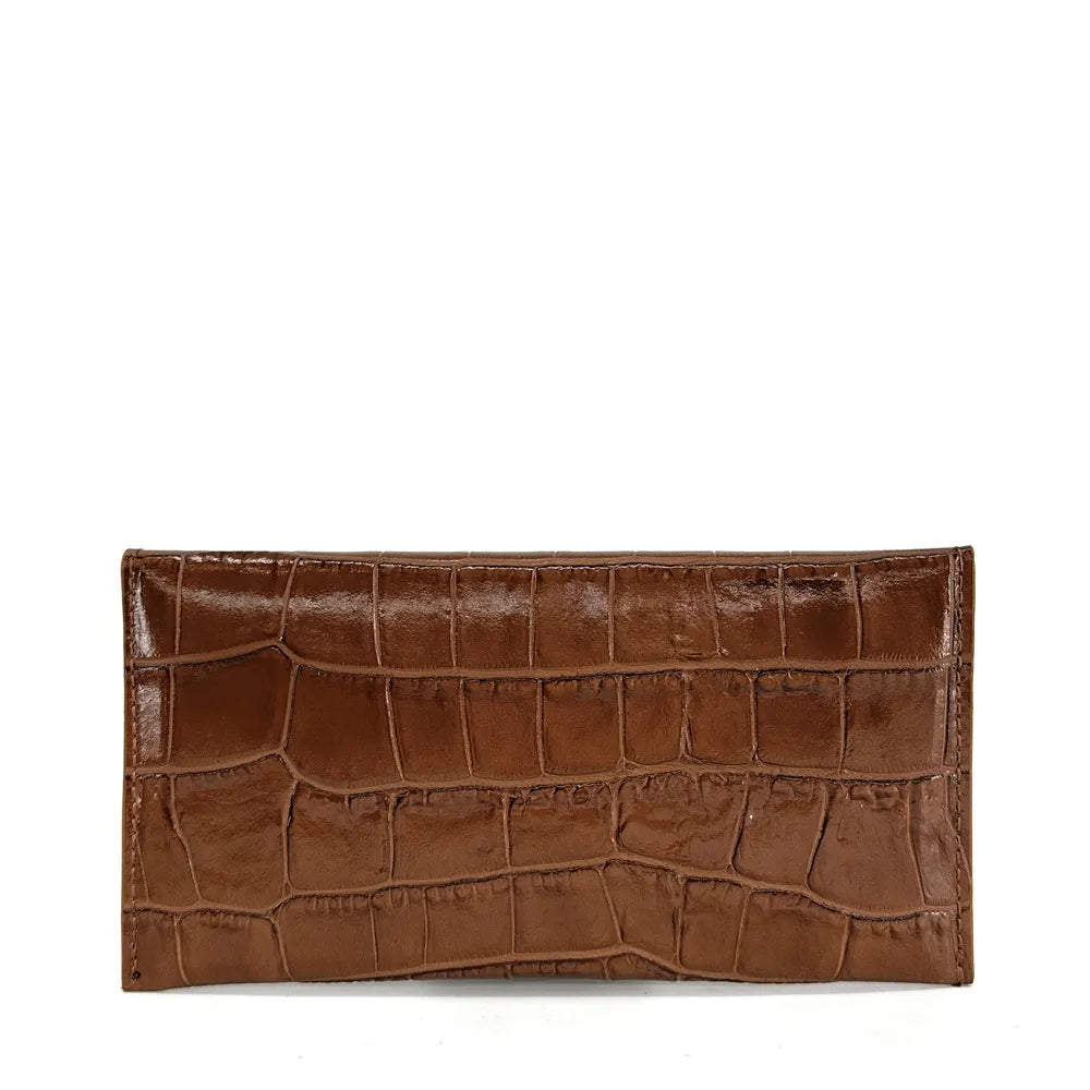 Porte-cartes portefeuille en cuir façon crocodile CLOE CROCO Cannelle