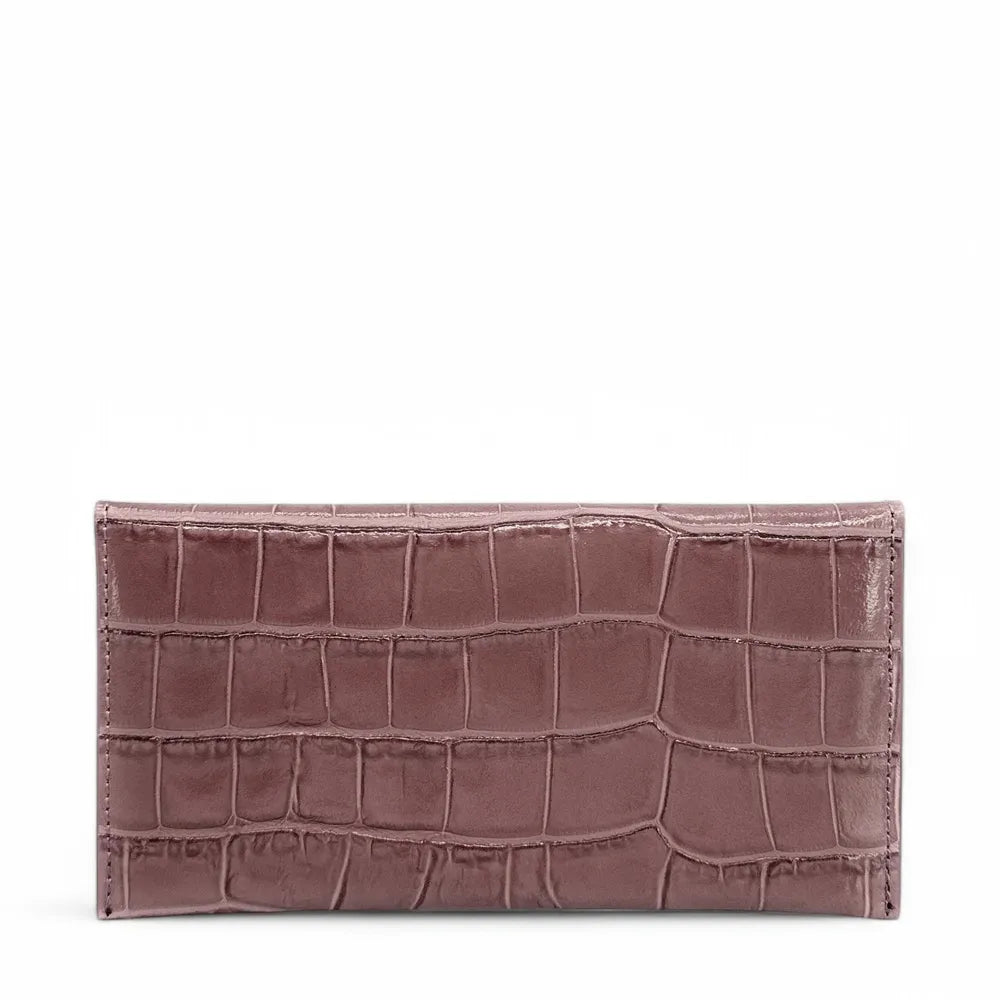 Porte-cartes portefeuille en cuir façon crocodile CLOE CROCO Rose blush