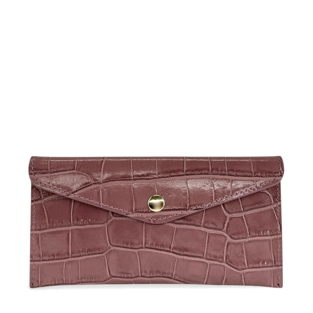 Porte-cartes portefeuille en cuir façon crocodile CLOE CROCO Rose blush