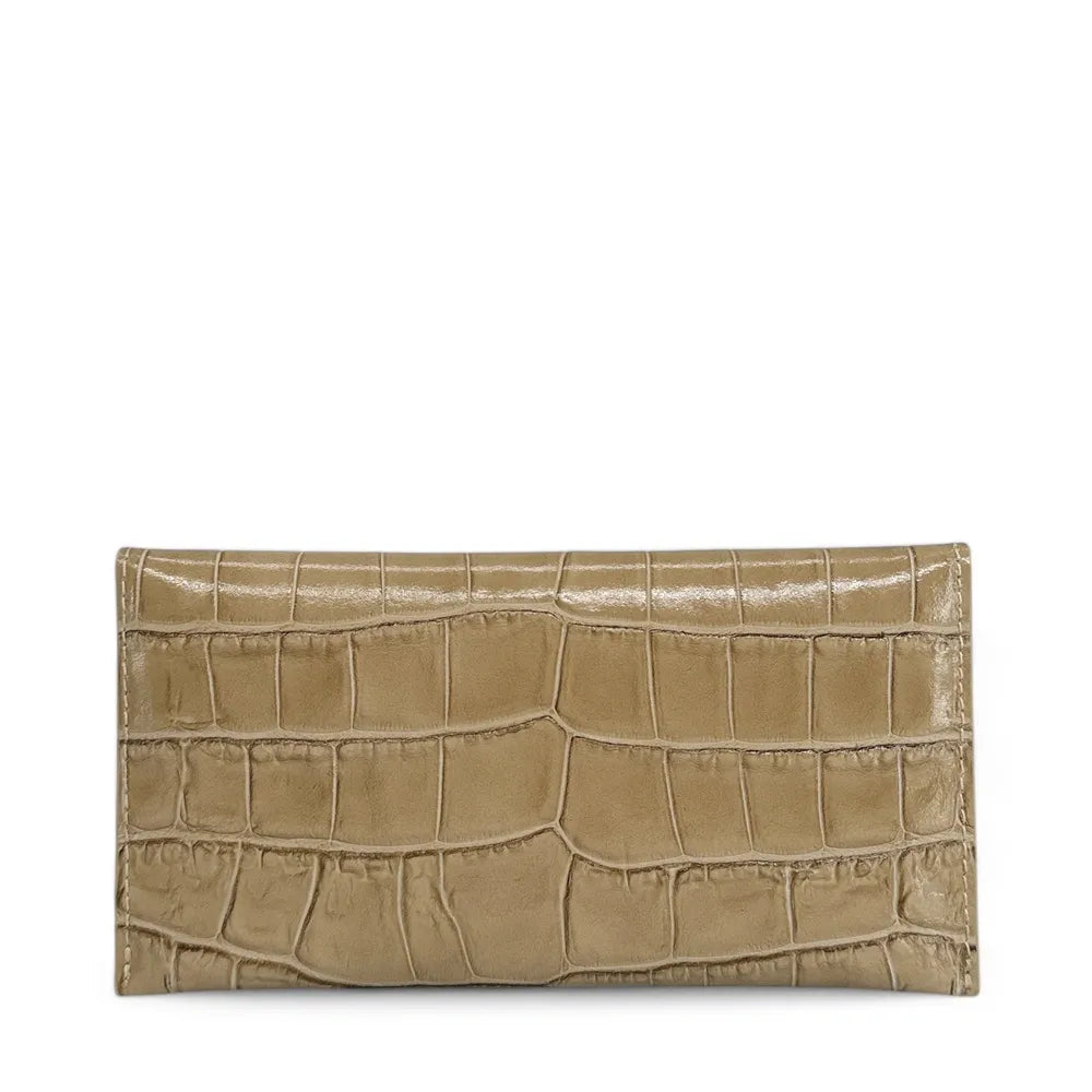 Porte-cartes portefeuille en cuir façon crocodile CLOE CROCO Taupe