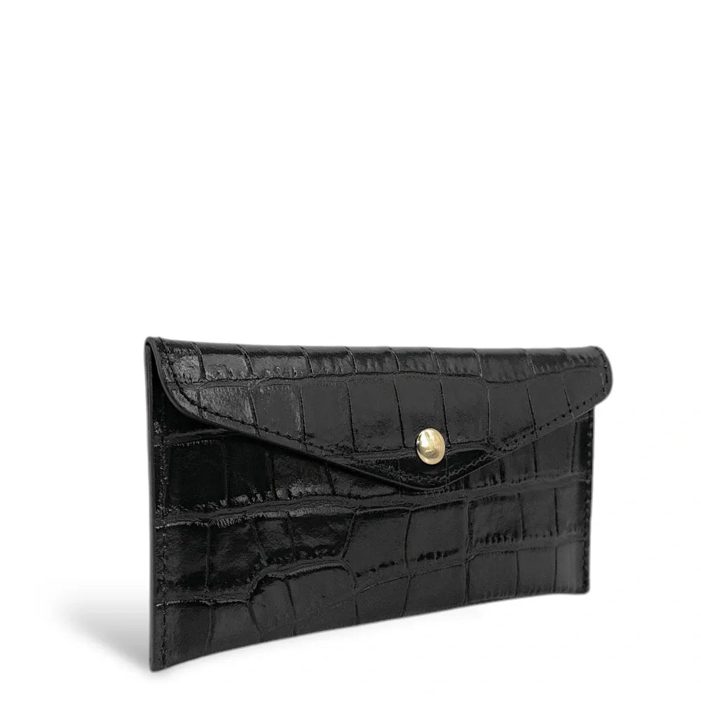 Porte-cartes portefeuille en cuir façon crocodile CLOE CROCO Noir