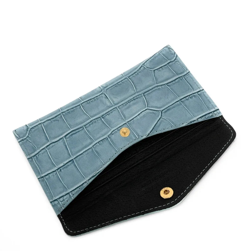 Porte-cartes portefeuille en cuir façon crocodile CLOE CROCO Bleu glacier
