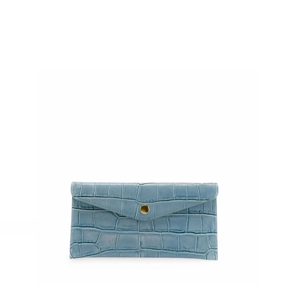 Porte-cartes portefeuille en cuir façon crocodile CLOE CROCO Bleu glacier