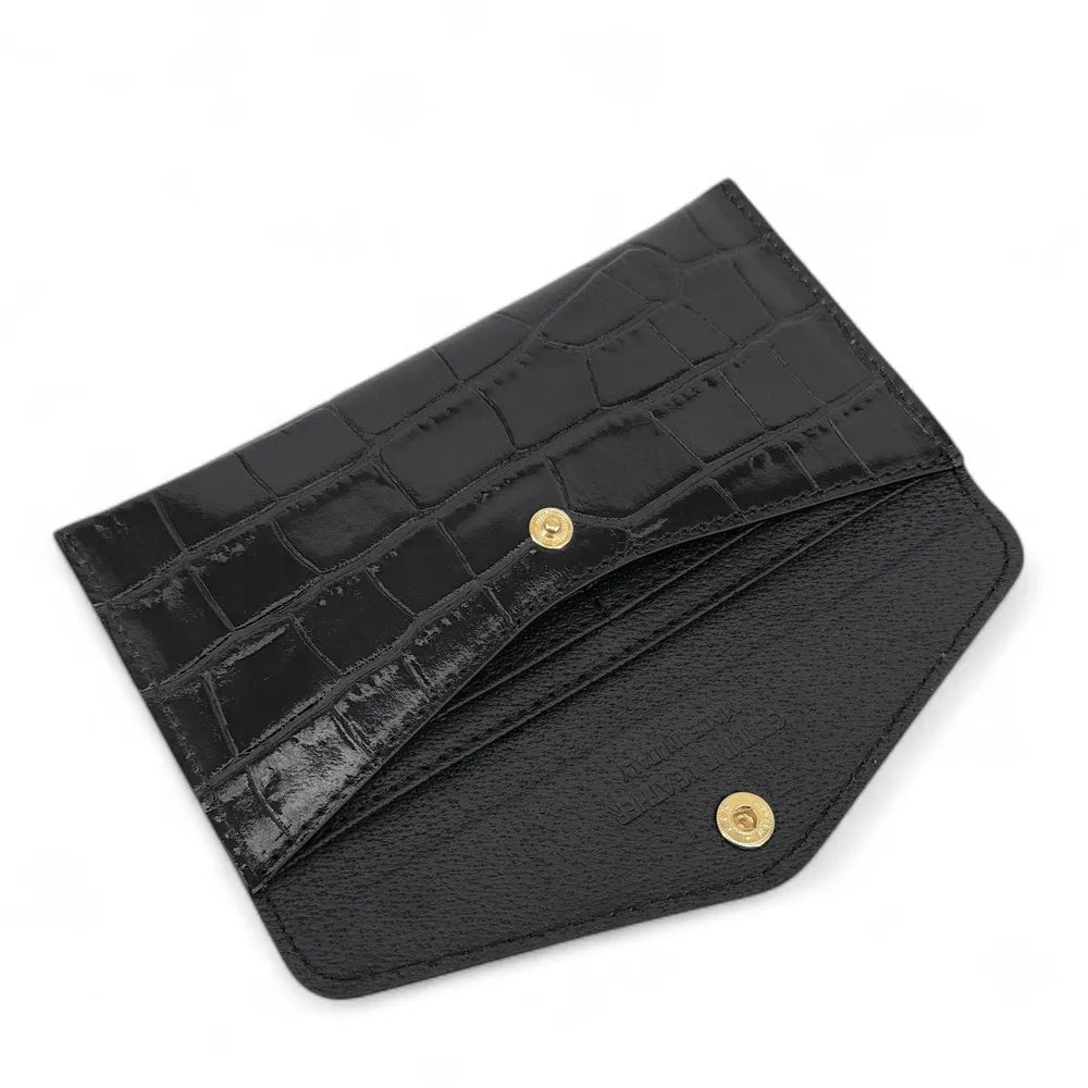 Porte-cartes portefeuille en cuir façon crocodile CLOE CROCO Noir