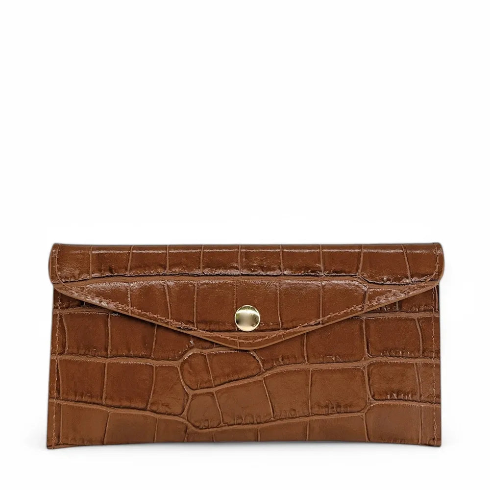 Porte-cartes portefeuille en cuir façon crocodile CLOE CROCO Cannelle
