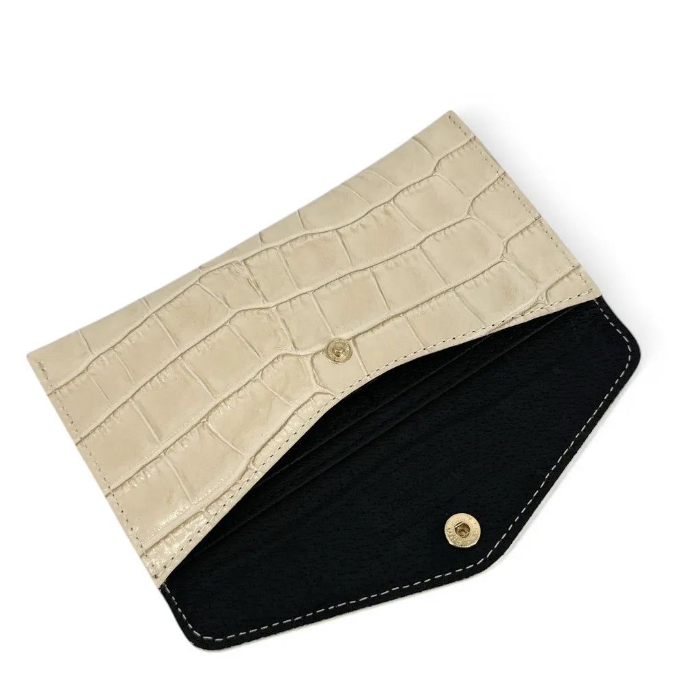 Porte-cartes portefeuille en cuir façon crocodile CLOE CROCO Beige crème