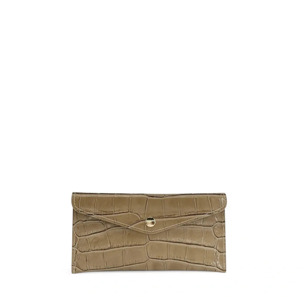 Porte-cartes portefeuille en cuir façon crocodile CLOE CROCO Taupe