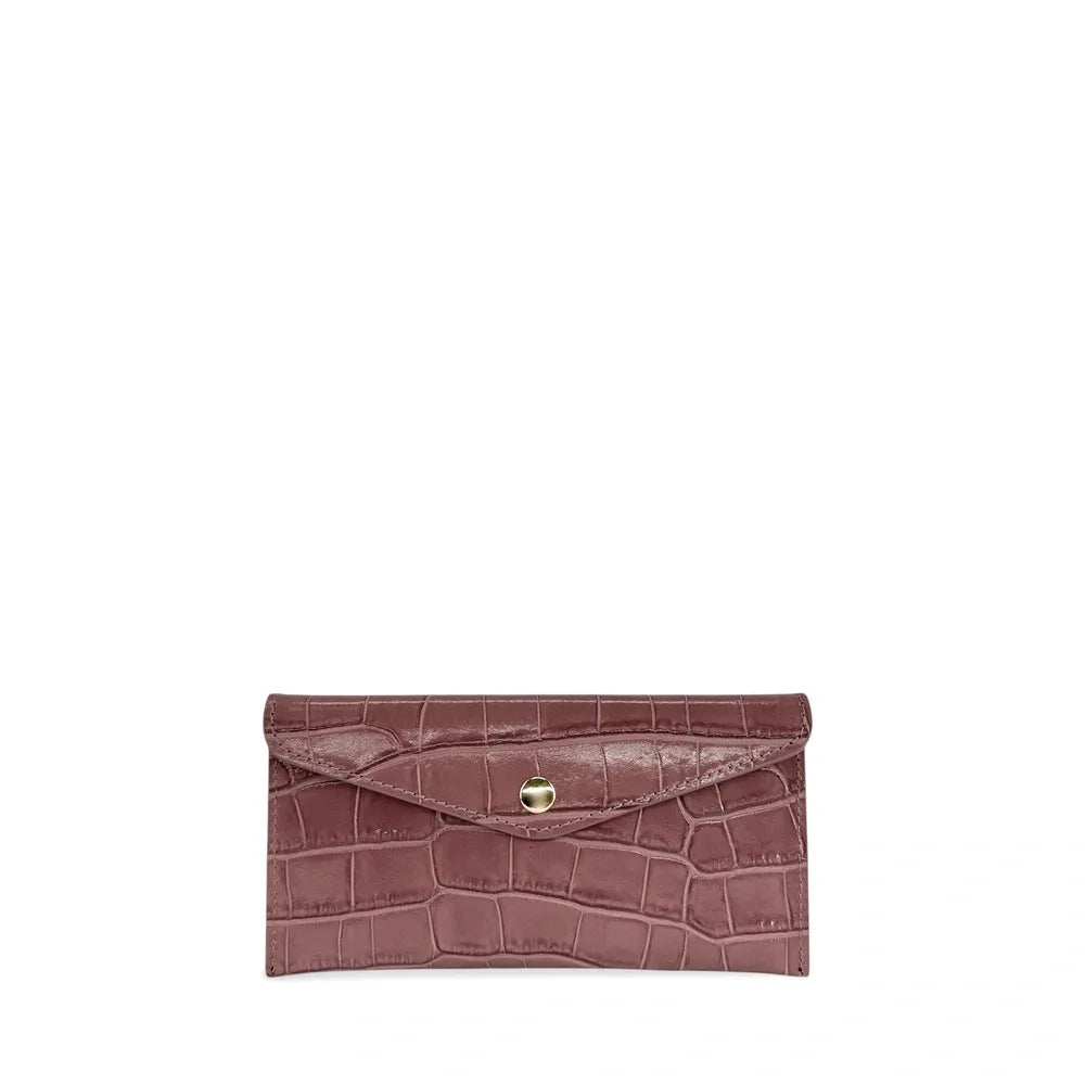 Porte-cartes portefeuille en cuir façon crocodile CLOE CROCO Rose blush