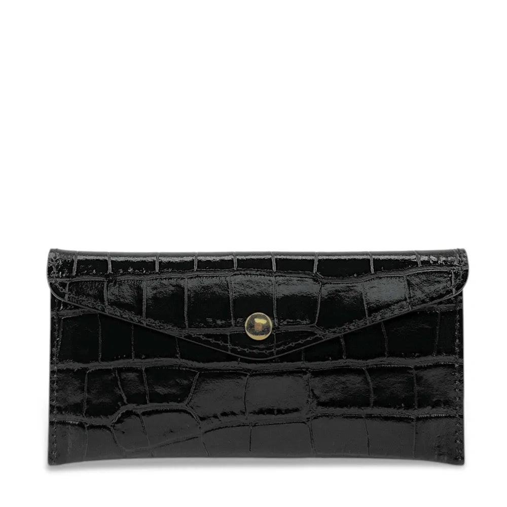 Porte-cartes portefeuille en cuir façon crocodile CLOE CROCO Noir