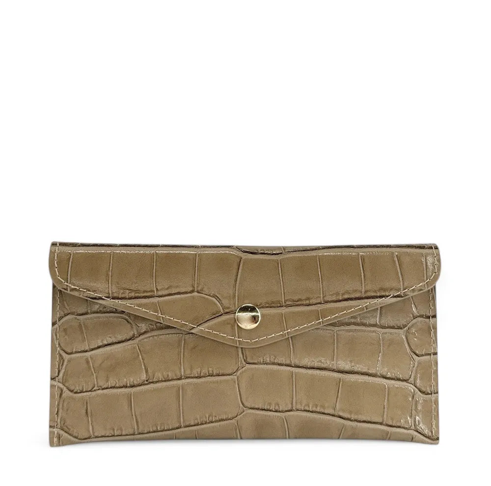 Porte-cartes portefeuille en cuir façon crocodile CLOE CROCO Taupe