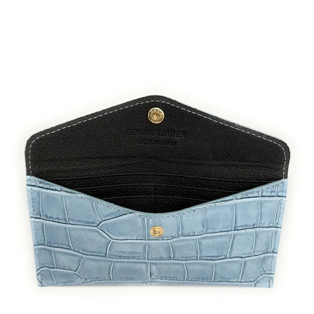 Porte-cartes portefeuille en cuir façon crocodile CLOE CROCO Bleu glacier
