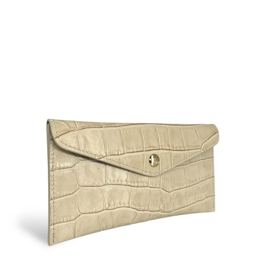 Porte-cartes portefeuille en cuir façon crocodile CLOE CROCO Beige crème