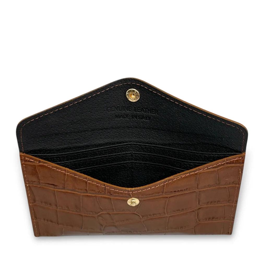 Porte-cartes portefeuille en cuir façon crocodile CLOE CROCO Cannelle